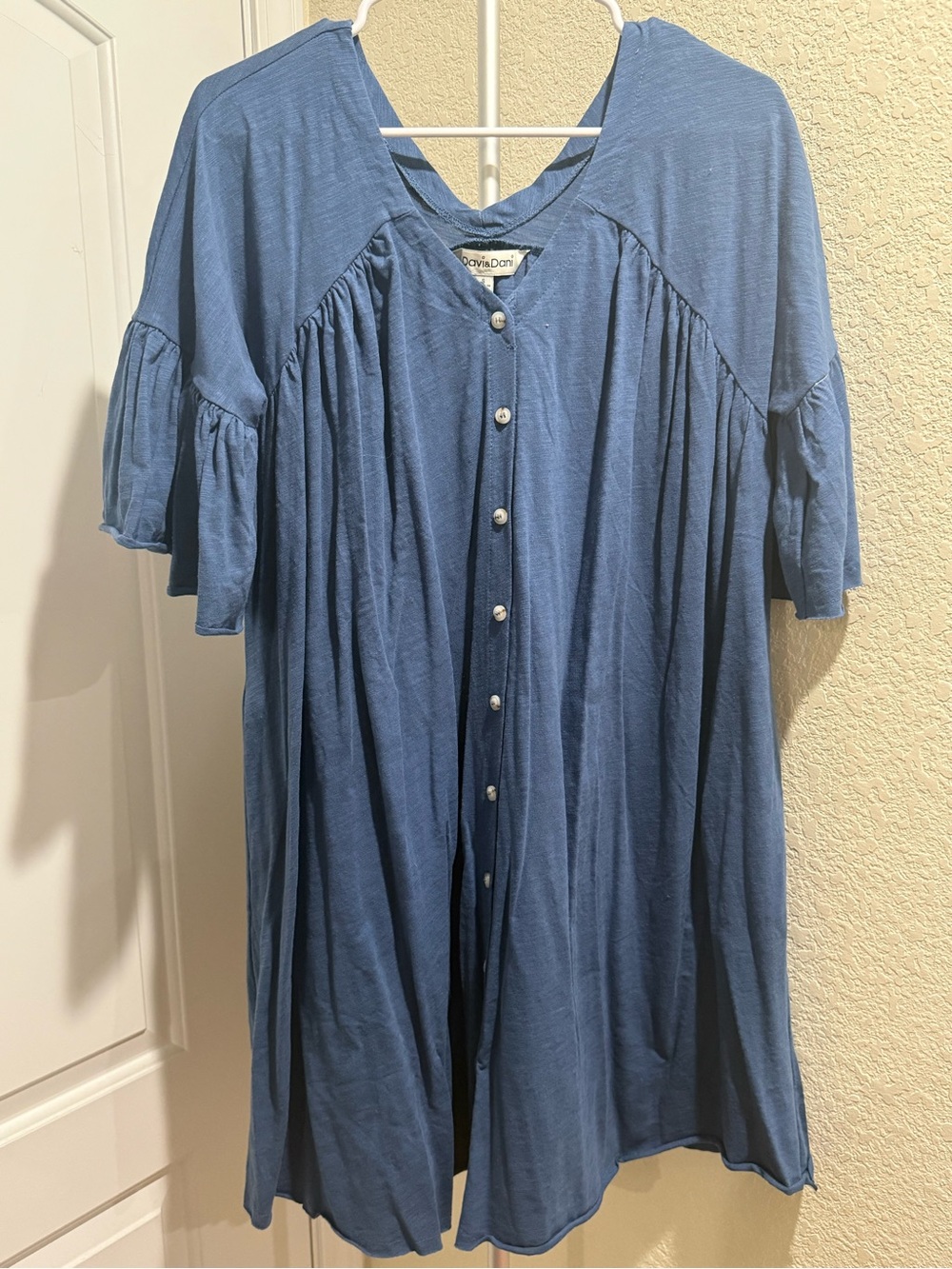 DAVI & DANI Dusty Blue Button-Front Midi Dress